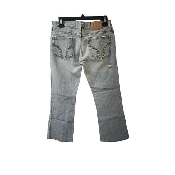 Hco Cut Off Flare Distressed Jean Crop Capris Size 9 Low Rise y2k - Picture 3 of 8